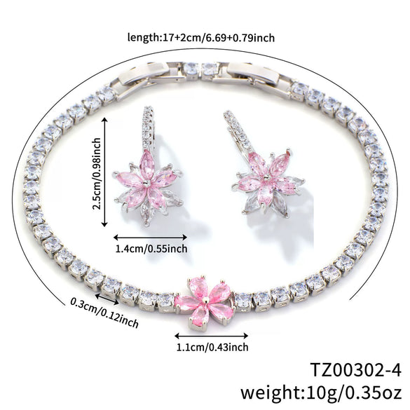 Copper Inlaid Zirconium Jewelry Set With Maple Leaf Petals And Flower Pattern Electroplated Design