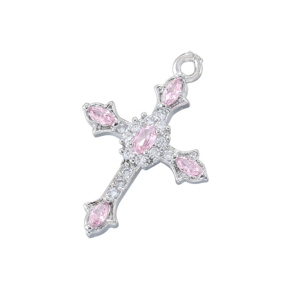 Copper Inlay Colored Diamond Cross Jewelry Pendant With Geometric Pattern And Personality Style