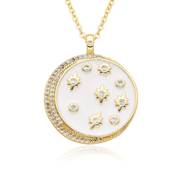 Copper Inlay Geometric Star Moon Zircon Pendant Necklace