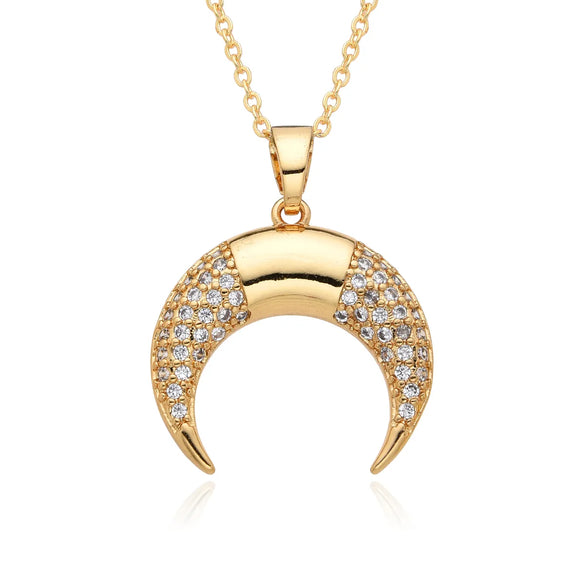 Copper Inlay Geometric Star Moon Zircon Pendant Necklace