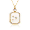 Copper Inlay Geometric Star Moon Zircon Pendant Necklace