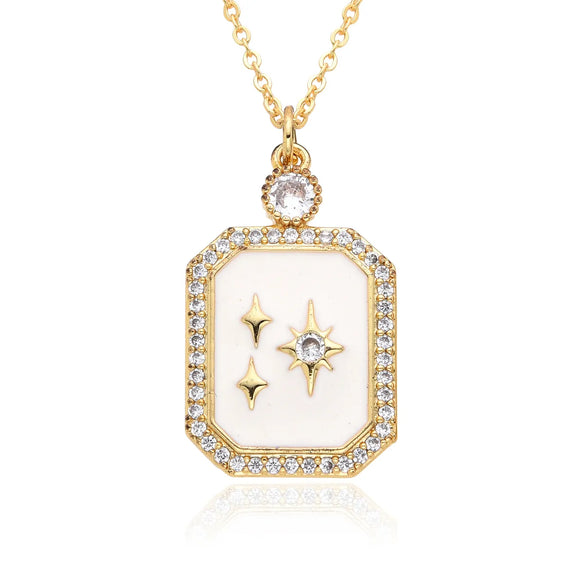 Copper Inlay Geometric Star Moon Zircon Pendant Necklace