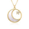 Copper Inlay Geometric Star Moon Zircon Pendant Necklace