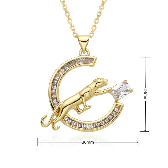 Copper Inlay Geometric Star Moon Zircon Pendant Necklace