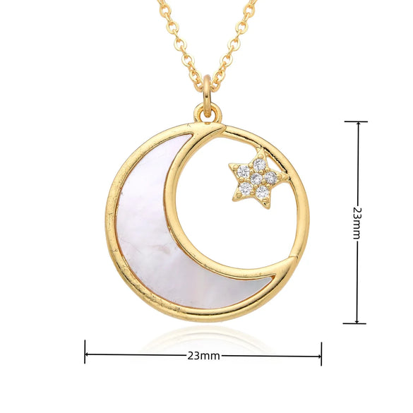 Copper Inlay Geometric Star Moon Zircon Pendant Necklace