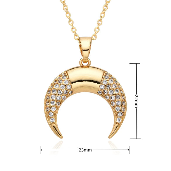 Copper Inlay Geometric Star Moon Zircon Pendant Necklace