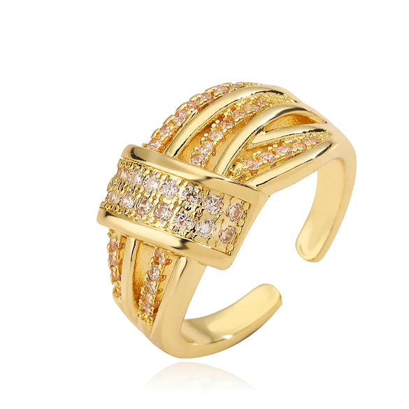 Copper Inlay Geometric Zircon Open Rings