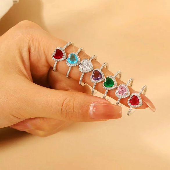Copper Inlay Heart Shape Zircon Adjustable Ring