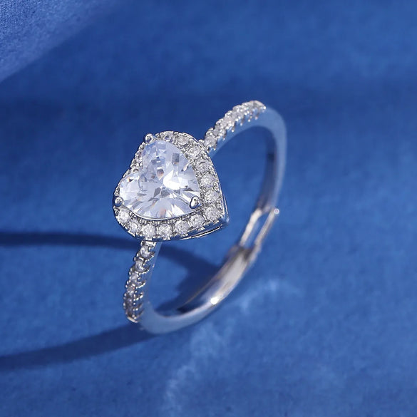 Copper Inlay Heart Shape Zircon Adjustable Ring