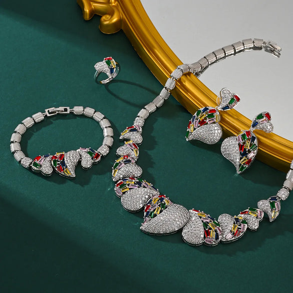 Copper Inlay Heart Shape Zircon Jewelry Set
