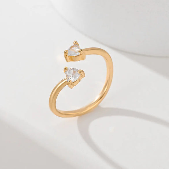 Copper Inlay Leaves Flower Zircon Open Rings