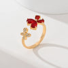 Copper Inlay Leaves Flower Zircon Open Rings