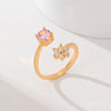 Copper Inlay Leaves Flower Zircon Open Rings