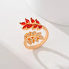 Copper Inlay Leaves Flower Zircon Open Rings