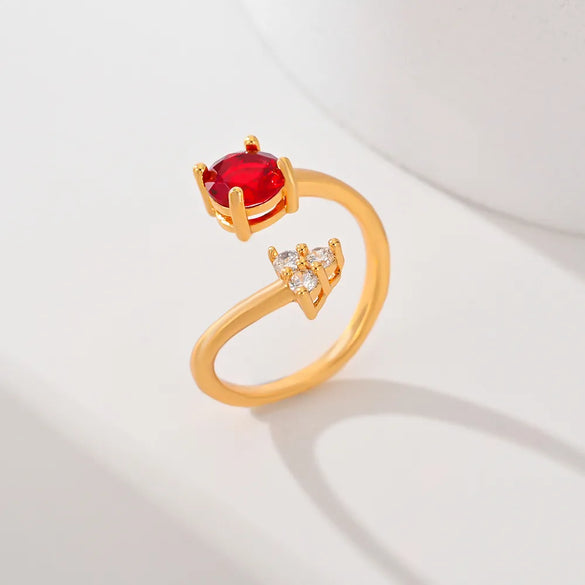 Copper Inlay Leaves Flower Zircon Open Rings