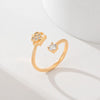 Copper Inlay Leaves Flower Zircon Open Rings