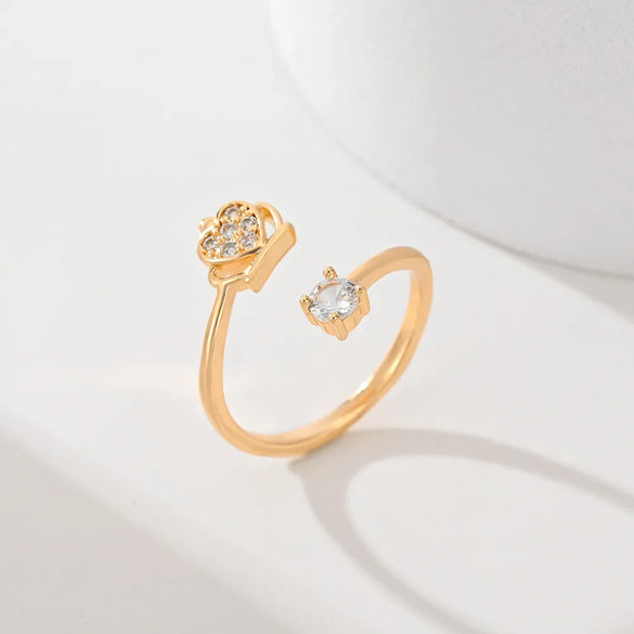 Copper Inlay Leaves Flower Zircon Open Rings