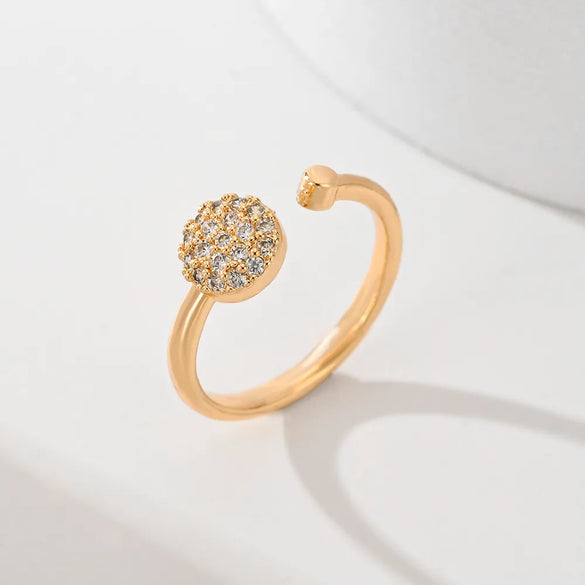 Copper Inlay Leaves Flower Zircon Open Rings