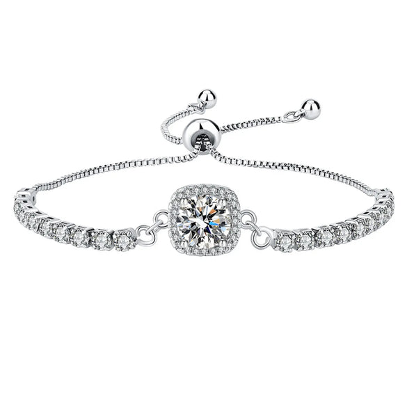 Copper Inlay Round Square Heart Shape Imitation Moissanite Bracelets