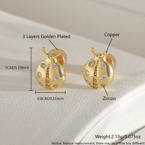 Copper Insect Shape Electroplated Ladybug Earrings For Women Fashion Creative Small Fresh