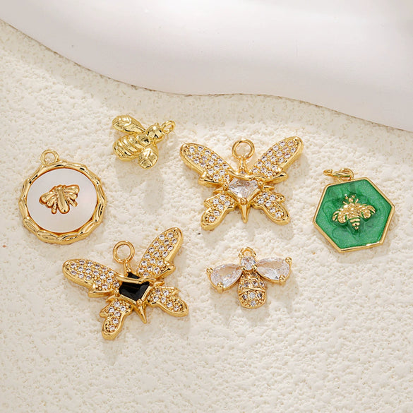Copper Jewelry Accessories Bee Pendant Inlaid With White Shell And Zircon Electroplated Real Gold Colorpreserving