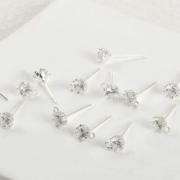 Copper Jewelry Accessories Material For Earrings With Geometric Style Round Zircon And Silver Needle Lug Needle Electroplated 14K Gold Color