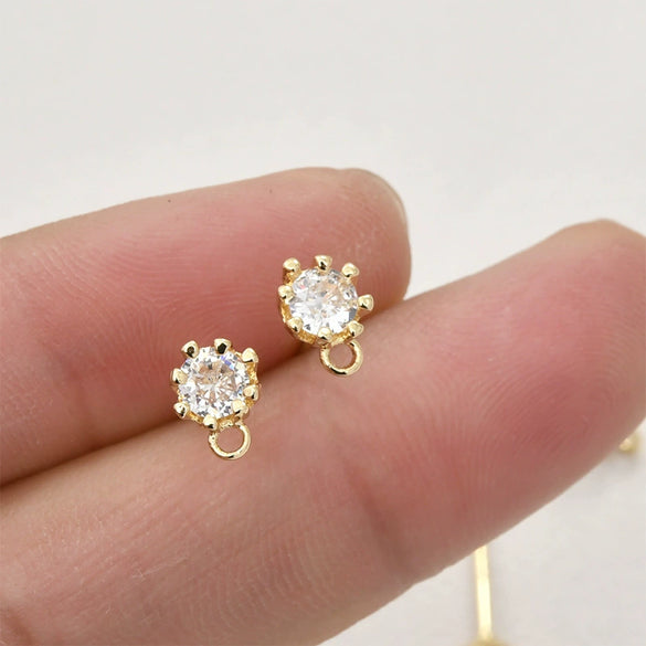 Copper Jewelry Accessories Material For Earrings With Geometric Style Round Zircon And Silver Needle Lug Needle Electroplated 14K Gold Color