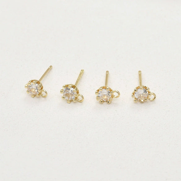 Copper Jewelry Accessories Material For Earrings With Geometric Style Round Zircon And Silver Needle Lug Needle Electroplated 14K Gold Color
