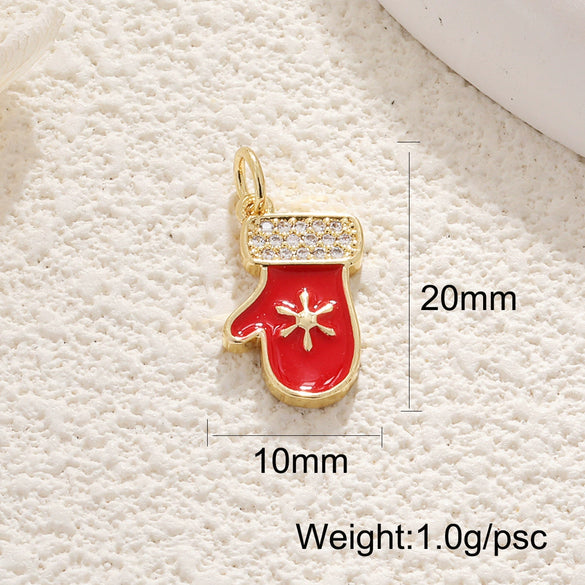 Copper Jewelry Accessories Mini Christmas Pendant With Dripping Oil Elk Snowman Bell And Flower Cartoon Characters