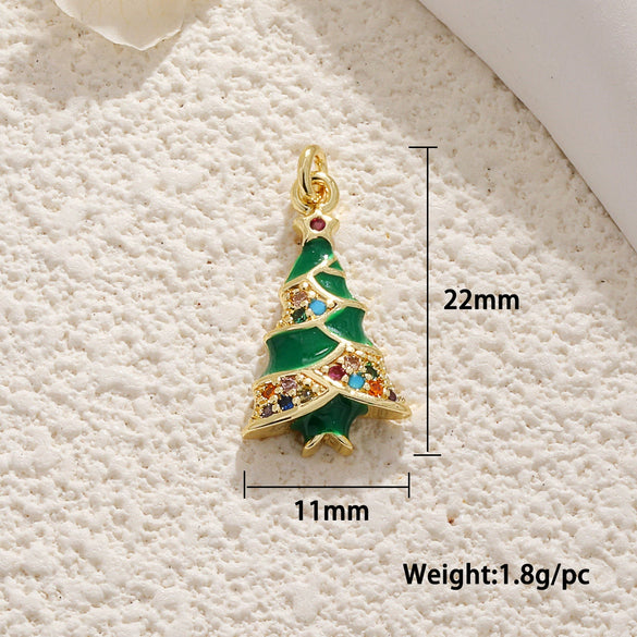 Copper Jewelry Accessories Mini Christmas Pendant With Dripping Oil Elk Snowman Bell And Flower Cartoon Characters