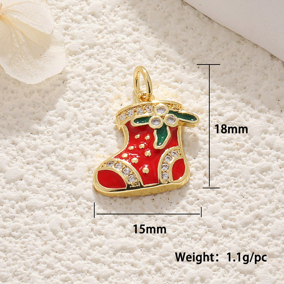 Copper Jewelry Accessories Mini Christmas Pendant With Dripping Oil Elk Snowman Bell And Flower Cartoon Characters