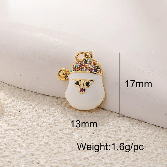 Copper Jewelry Accessories Mini Christmas Pendant With Dripping Oil Elk Snowman Bell And Flower Cartoon Characters