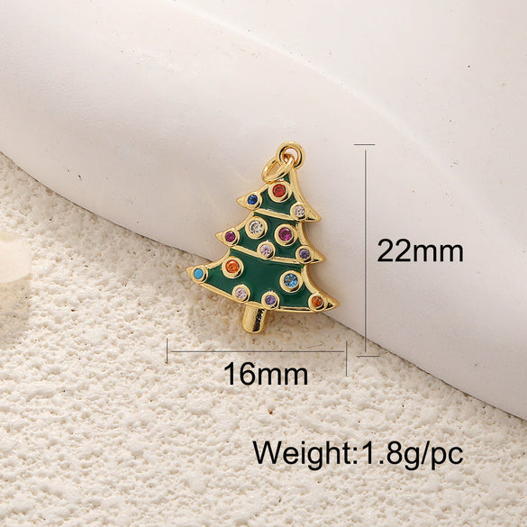 Copper Jewelry Accessories Mini Christmas Pendant With Dripping Oil Elk Snowman Bell And Flower Cartoon Characters