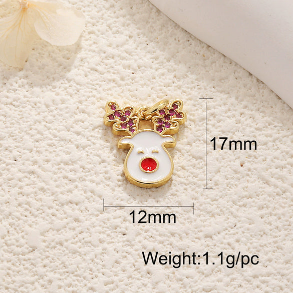 Copper Jewelry Accessories Mini Christmas Pendant With Dripping Oil Elk Snowman Bell And Flower Cartoon Characters