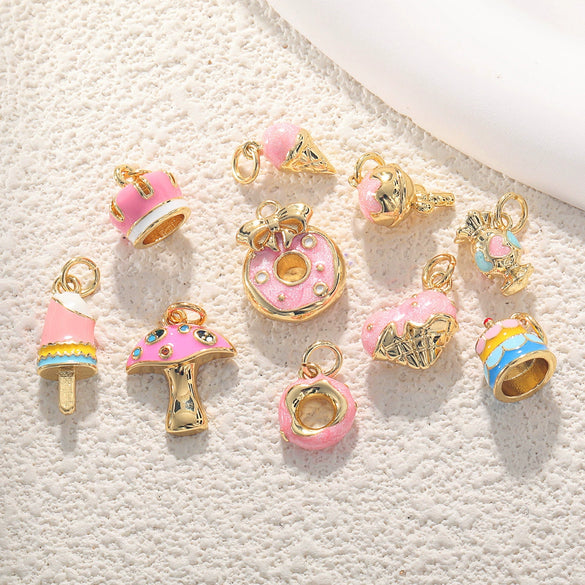 Copper Jewelry Accessories Pendant Exquisite Oil Dripping Candy Cake Dessert Donut Ice Cream Mushroom Shaped Electroplated