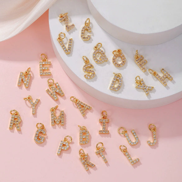 Copper Jewelry Accessories With Goldplated Electroplating Micro Inlaid Zircon And Letter Design