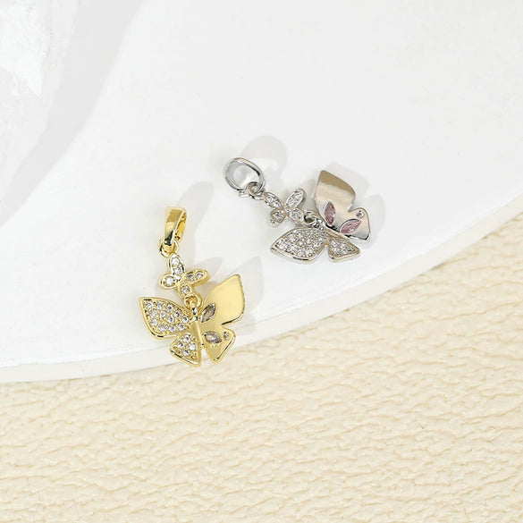Copper Jewelry Accessories With Zircon Butterfly Pendant Inlaid Stone Electroplated Cartoon And Animal Style