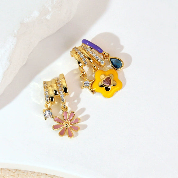 Copper Jewelry Diy Accessories Inlaid Zircon Tassel Spacer Beads Crystal Necklace Bracelet Electroplated Minimalist Plants Flowers Style