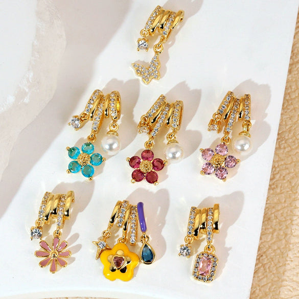 Copper Jewelry Diy Accessories Inlaid Zircon Tassel Spacer Beads Crystal Necklace Bracelet Electroplated Minimalist Plants Flowers Style