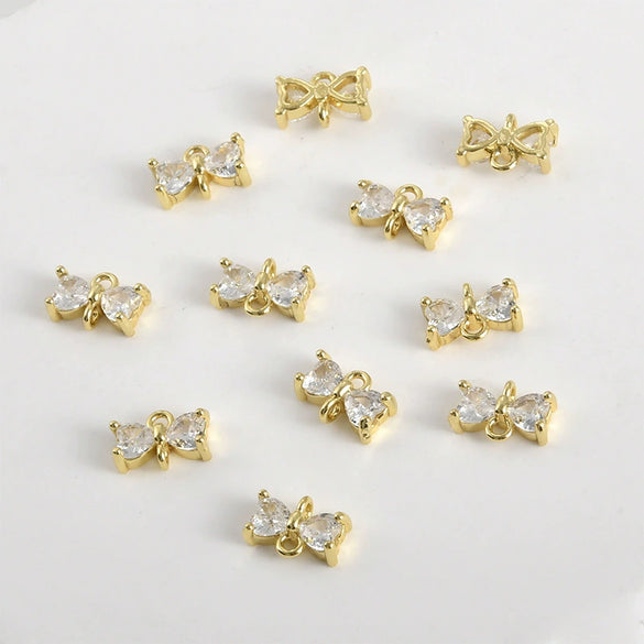 Copper Jewelry Electroplated With 18K Real Gold Inlaid With Zircon Bow Double Hanging Connection Accessories Diy Handmade Bracelet Necklace Earrings Material