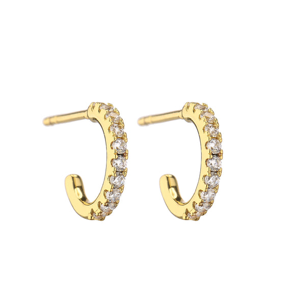 Copper Jewelry Goldplated Artificial Gemstones And Semiprecious Stones Microinlaid Geometric Cshaped Ladies Earrings