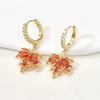 Copper Jewelry With 14K Gold Plated Red Zircon Maple Leaf Pendant Electroplating Treatment Plant Flowers Style