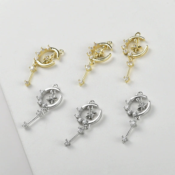 Copper Jewelry With Moon Star Inlaid Zircon Electroplated Pendant Accessories