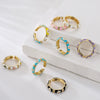 Copper 18K Gold Plated Geometric Dripping Flower Ring For Women With Micro Inlay