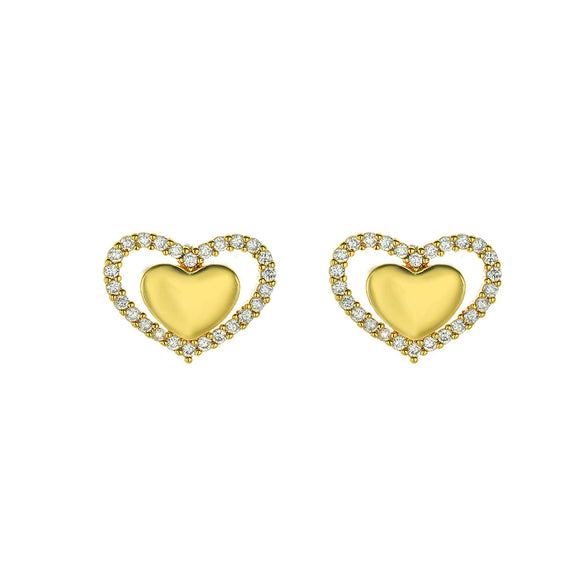 Copper 18K Gold Plated Hollow Heart Shape Women's Simple Allmatch Earrings Set With Diamonds