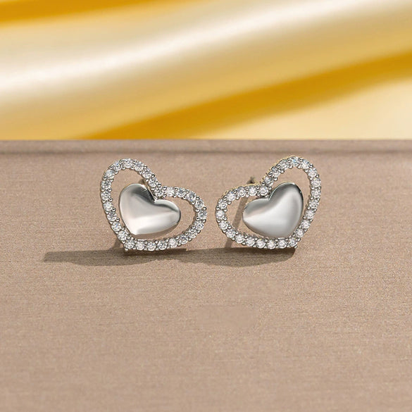 Copper 18K Gold Plated Hollow Heart Shape Women's Simple Allmatch Earrings Set With Diamonds