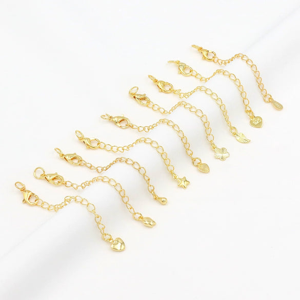 Copper 18K Gold Plated Lobster Buckle With Extended Chain And 14K Gold Tail Chain Handmade Necklace Coil Accessories