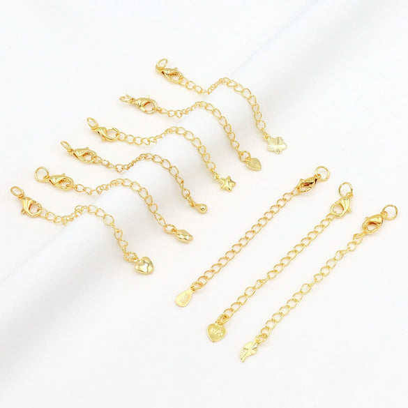 Copper 18K Gold Plated Lobster Buckle With Extended Chain And 14K Gold Tail Chain Handmade Necklace Coil Accessories