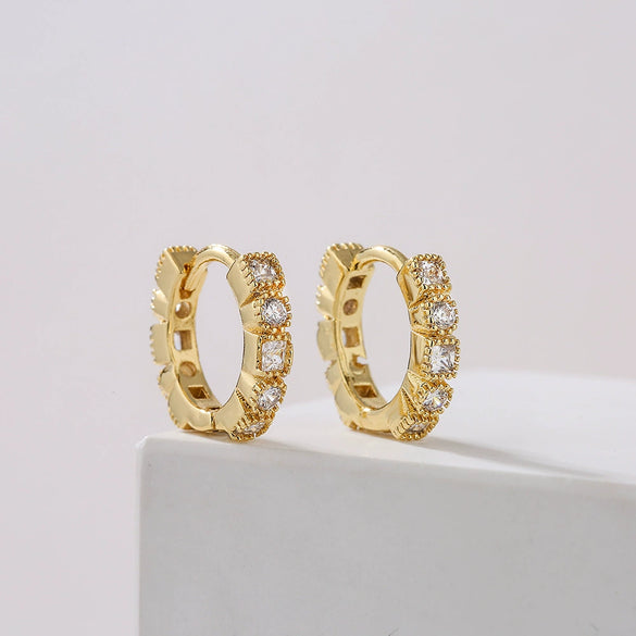 Copper 18K Gold Plated Microinlaid Zircon Geometric Women's Earrings