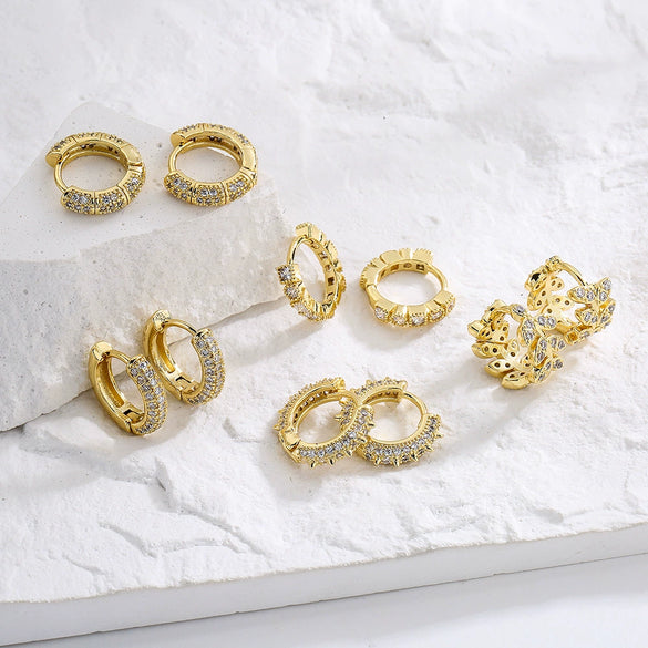 Copper 18K Gold Plated Microinlaid Zircon Geometric Women's Earrings